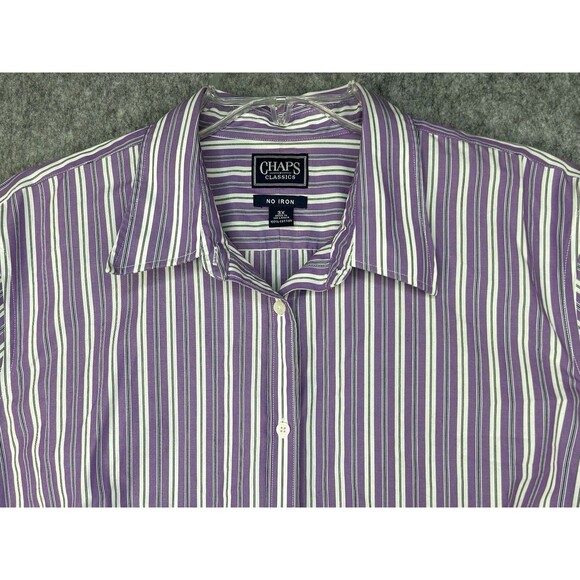 Chaps Purple White Striped Button Down Shirt Plus Sz 3X Cotton Womens Blouse Top - Picture 2 of 8